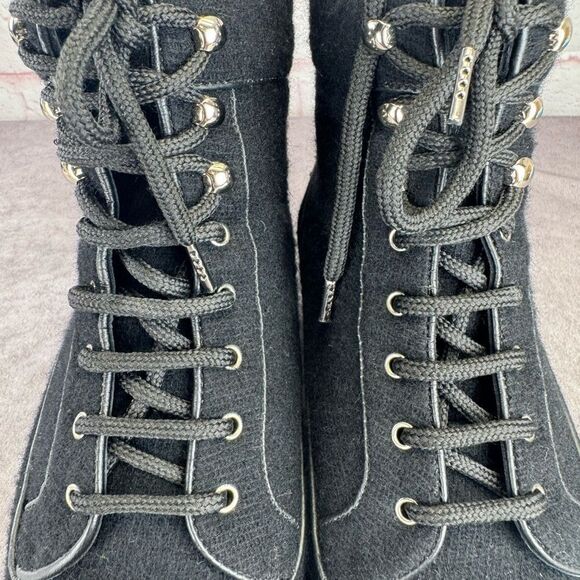 Chanel $1450 Wool Lace Up Black Biker Ankle Boots 9 - Picture 6 of 13